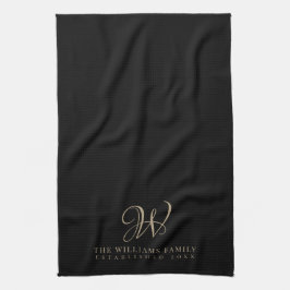 Family Monogram Elegant Script Black Kitchen Geschirrtuch