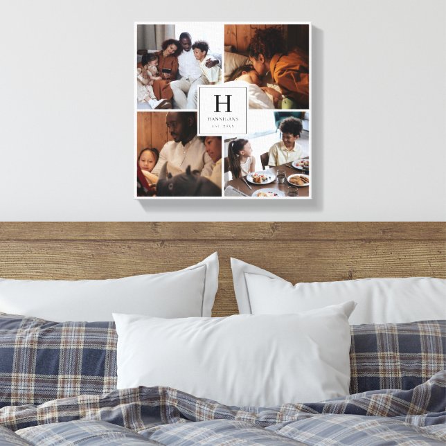 Family Monogram Multi Photo Simple Elegant  Leinwanddruck (Insitu (Schlafzimmer))