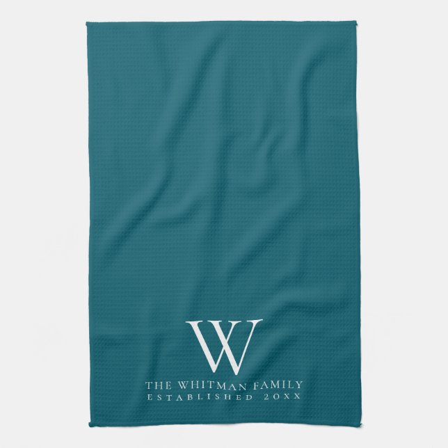 Family Monogramm Elegante Aquamarine Küche Geschirrtuch (Vertikal)