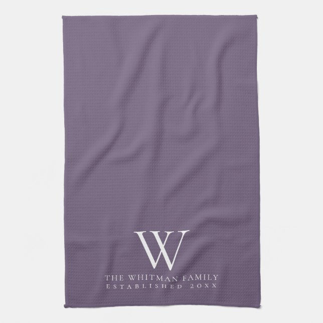 Family Monogramm Elegante Lila Küche Geschirrtuch (Vertikal)