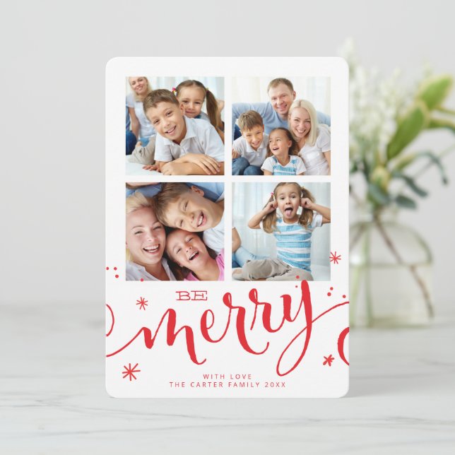 FAMILY MULTI 4 FOTO Moderne Kalligraphie fröhlich  Ankündigung (Stehend Vorderseite)