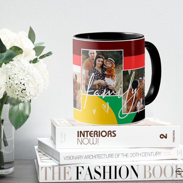Family Multi Foto Collage Heart Script Kaffee Tasse (Family Multi Photo Collage Heart Script Coffee Mug)