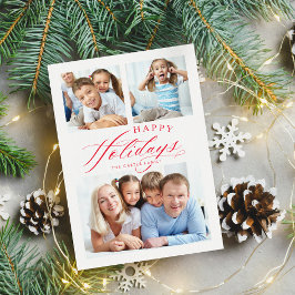 FAMILY MULTI FOTO Happy Holidays Kalligraphie rot Feiertagskarte