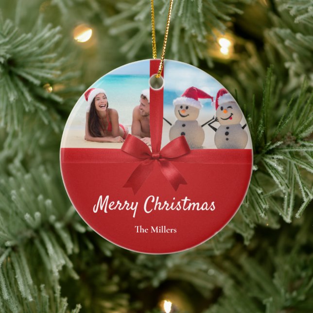 Family Name Beach Photo Christmas Ornament (Baum)