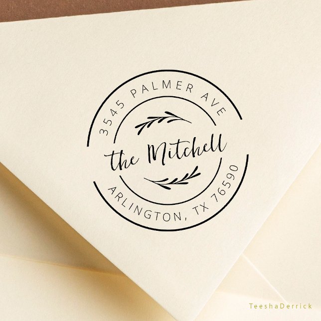 Family Name Return Address Eucalyptus Round Logo Gummistempel (Modern Rustic Family Name Return Address Botanical Round Logo Rubber Stamp Season Greeting Christmas)