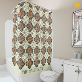 Family Name Spanish Tiles Flower Pattern Azulejos  Duschvorhang