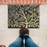 Family Name Tree Black Gold Leaves Genealogy   Fußmatte<br><div class="desc">A stylish way to welcome guests to your home. The pattern of gold leaf outlines on a black background is a stunning effect. You will personalize with your surname and the year 'est' or established. If your name is short or very long, it may not curve as in the example....</div>