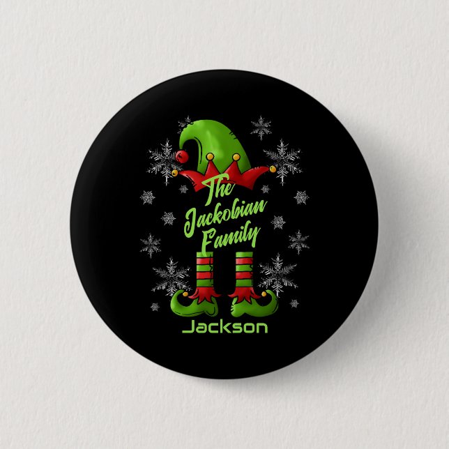 Family Name Year Reunion Matching Christmas Elf T  Button (Vorderseite)