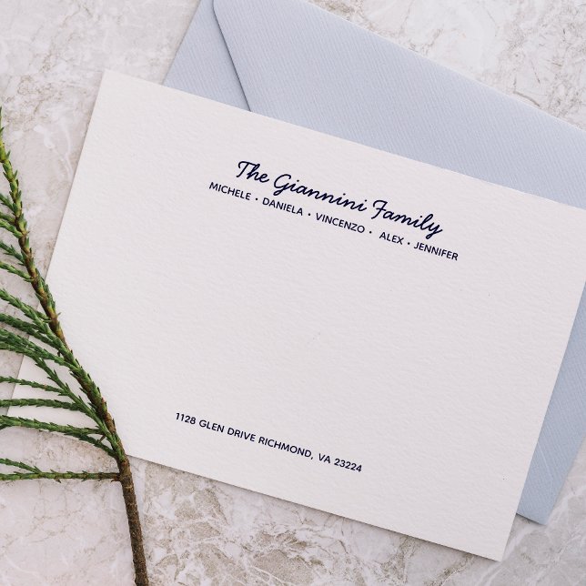 FAMILY NOTECARDS Cursive Names Address NAVY BLUE Mitteilungskarte (Von Creator hochgeladen)