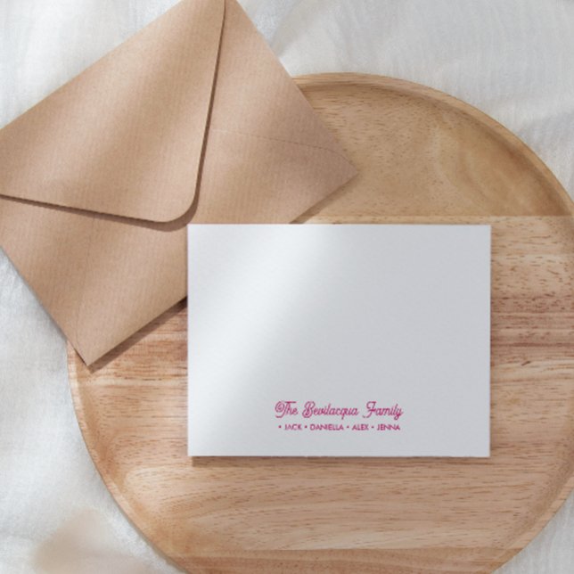 FAMILY NOTECARDS Stationery Cursive Names Magenta Mitteilungskarte (Von Creator hochgeladen)