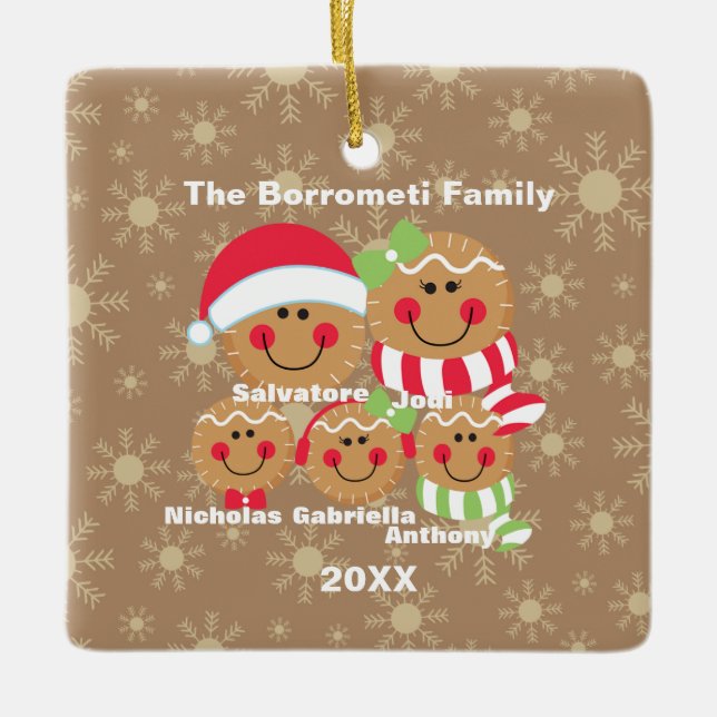 Family of 5 Gingerbread Faces Christmas Ornament (Vorderseite)