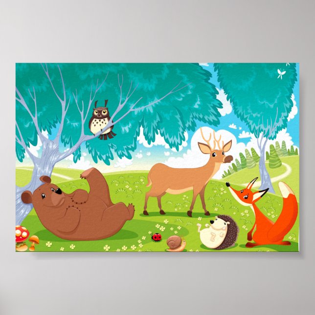 Family of animals in the wood. poster (Vorne)