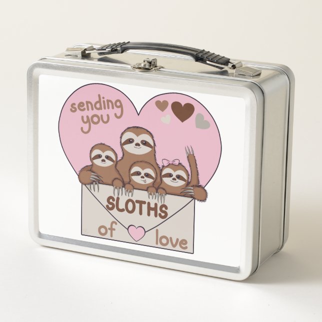  Family of Sloths with Envelope, Heart and Text Metall Brotdose (Vorderseite)