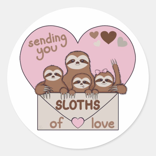 Family of Sloths with Envelope, Heart and Text Runder Aufkleber (Vorderseite)