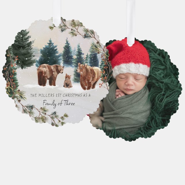 Family of Three | First Christmas Ornament Karte (Vorderseite/Rückseite)