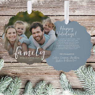 Family Peace Liebe Freude Weihnachts-Foto Text Ornament Karte