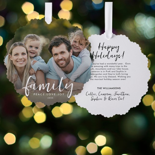 Family Peace Liebe Freude Weihnachts-Foto Text Ornament Karte (Von Creator hochgeladen)