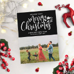 Family Photo Christmas Black White Script Postkarte<br><div class="desc">Family Photo Christmas Black White Script Postcard</div>