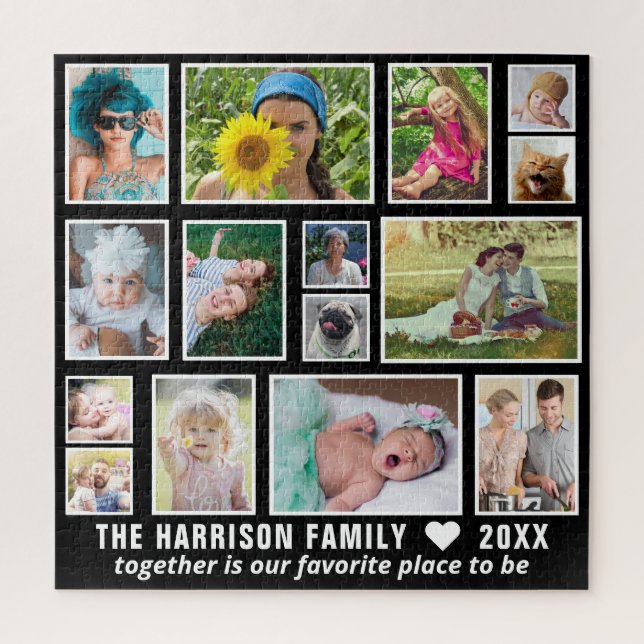Family Photo Collage 15 Custom Black White Square (Vertikal)