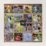 Family photo collage 16 photos on wood monogrammed<br><div class="desc">Family photo collage 16 photos on rustic wood,  monogrammed jigsaw puzzle.
You can personalize it and add your most beautiful photos and monogram. Great fun !</div>