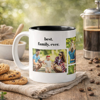 Family Photo Collage - 4 Photos and Custom Text Zweifarbige Tasse