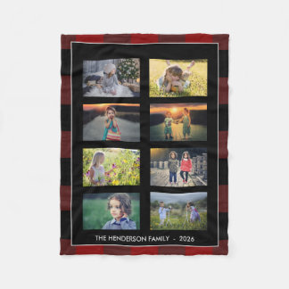Family photo collage buffalo plaid personal  fleecedecke