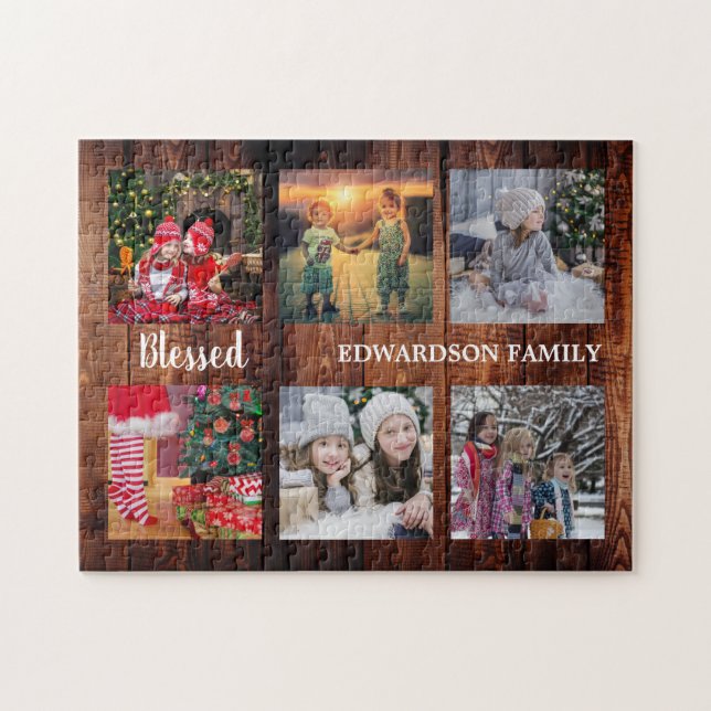 Family photo collage family name rustic (Horizontal)