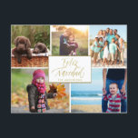 Family Photo Collage Feliz Navidad Christmas Feiertagspostkarte<br><div class="desc">Beautiful family photo holiday greeting postcard in a "feliz navidad" design featuring five of your favorite photos of your family from the year. Customize this Christmas holiday photo collage card with your photos and family name. The reverse side of card is customized with your return address and your customized message....</div>