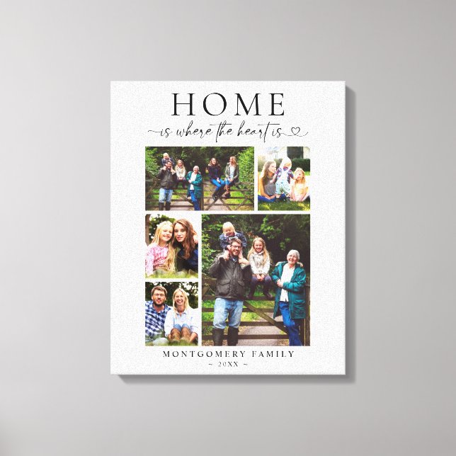 Family Photo Collage Keepsake Heart Script Leinwanddruck (Vorderseite)