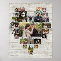 Family Photo Collage Name In Heart 25 Pics Wood
