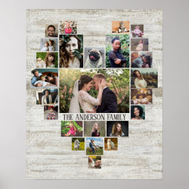 Family Photo Collage Name In Heart 25 Pics Wood Poster