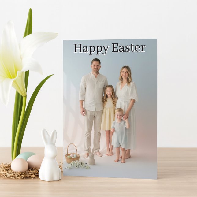 Family Photo Easter Holiday Folded  Karte (Simple modern family template photo card with inside greeting )