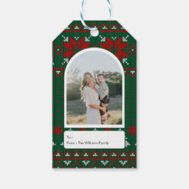 Family Photo Festive Knit Pattern Geschenkanhänger