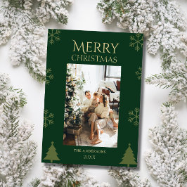 Family photo green custom merry christmas Card Feiertagskarte