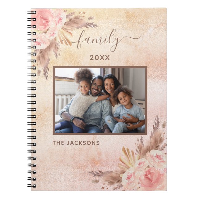 Family photo pampas grass rose gold pink florals notizblock (Vorderseite)