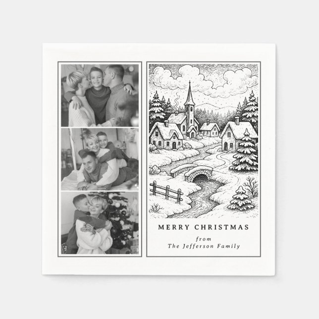 Family Photos Christmas  Village in Winter Serviette (Vorderseite)