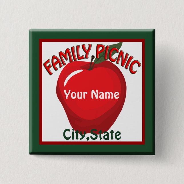 Family Picnic Apple Name Tag Button (Vorderseite)