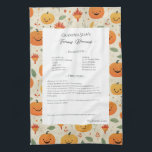 Family Recipe Heirloom Halloween Pattern  Geschirrtuch<br><div class="desc">Keepsake family recipe tea towel. Share uncle Jim's chili recipe or great aunt Aggie's all time favorite thanksgiving casserole dish. Elegant and simple template design can easily be adjusted to share your family recipes as mother's day, birthday, or Christmas gifts. Custom family name with initials. Colors can be changed. Great...</div>