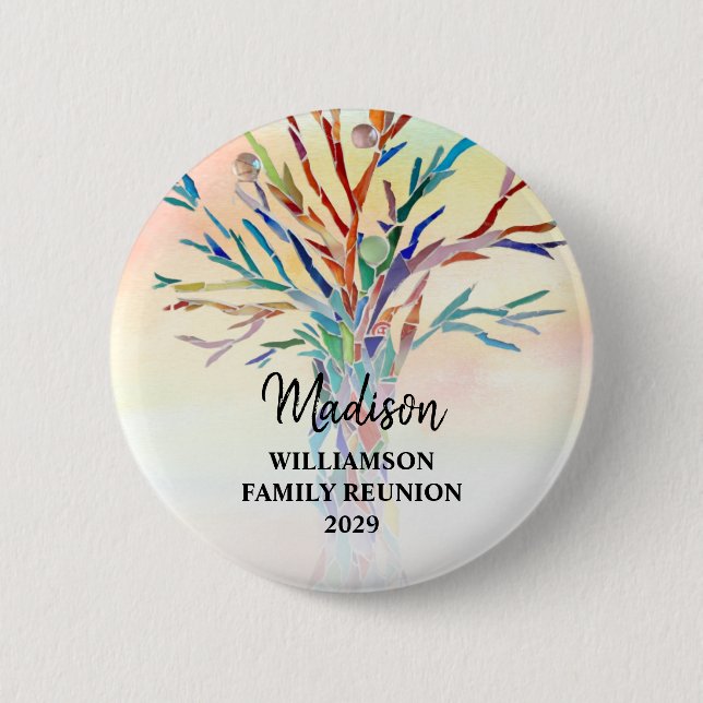 Family Reunion Colorful Family Tree Custom Name Button (Vorderseite)