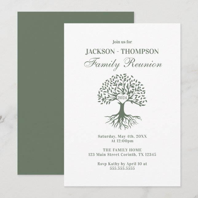 Family Reunion Green and white Invitation (Devant / Derrière)