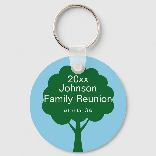 Family Reunion Souvenir with Name, Tree & Year Schlüsselanhänger (Vorderseite)