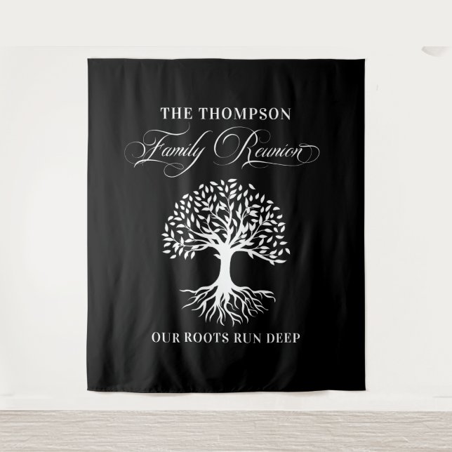Family reunion tree backdrop banner black wandteppich (Vorderseite)