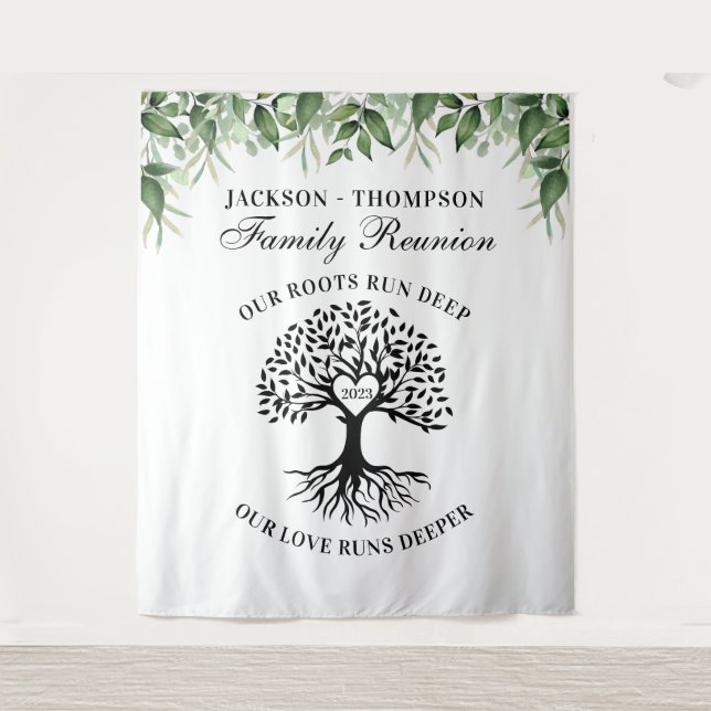 Family reunion tree greenery backdrop banner wandteppich (Vorderseite)