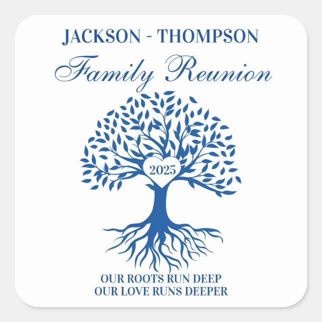 Family reunion tree quadratischer aufkleber (Vorderseite)