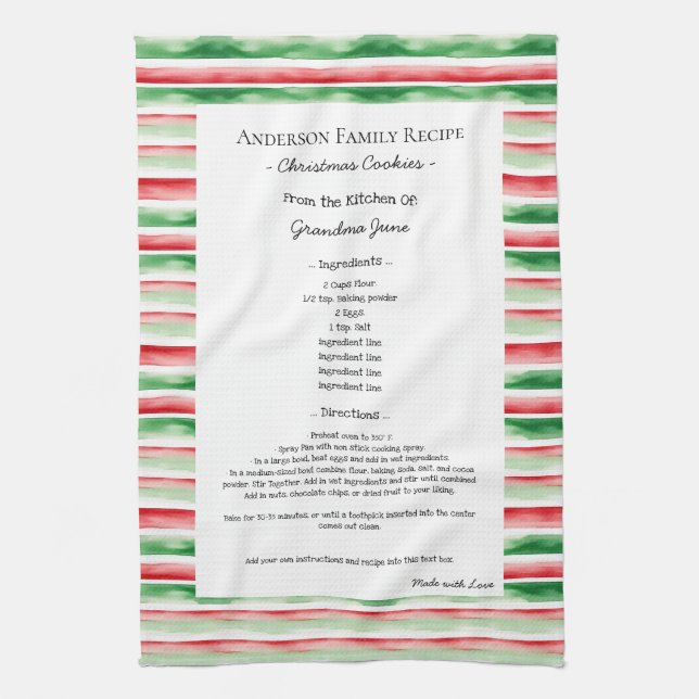 Family Rezept Heirloom Text Weihnachten Wasserfarb Geschirrtuch (Vertikal)