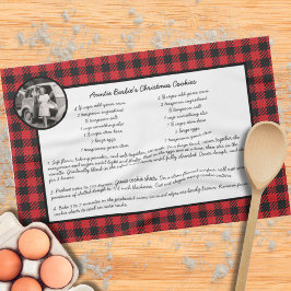 Family Rezept Red Black Kariert Holiday Foto Geschirrtuch