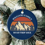Family Road Trip Vacation Mountains Custom Reunion Keramik Ornament<br><div class="desc">This awesome sunset over rocky mountains in nature makes a great image for a family reunion Christmas ornament for a road trip or summer vacation. Commemorate by adding your own name and the year with our personalization tool.</div>