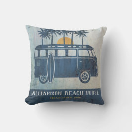 Family Summer Beach House Retro Van Mit Monogramm Kissen