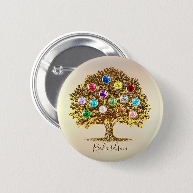 Family Tree Birthstone personalized together gift Button (Vorne & Hinten)