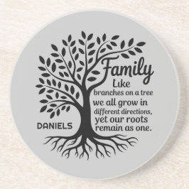 Family Tree Black & Gray Personalized Sandstone Getränkeuntersetzer